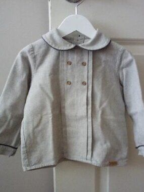 Popelin Grey melange panelled shirt with baby collar